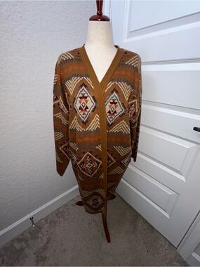 Savanna Jane Geometric Aztec Print Long Open Front Cardigan Sweater